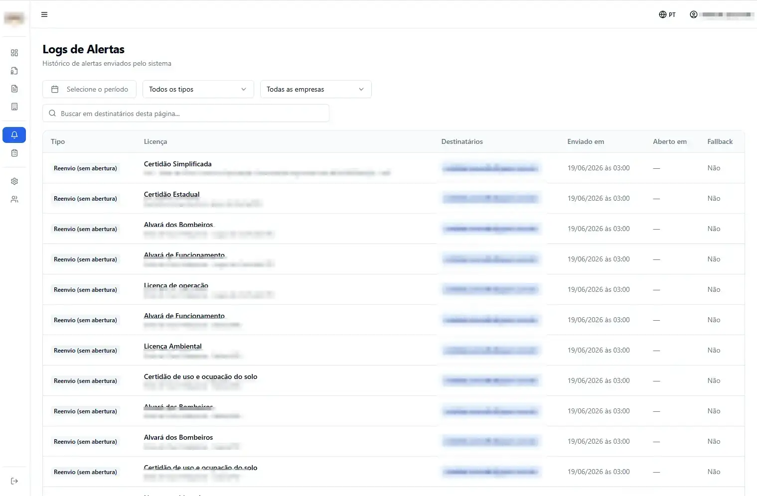 Logs de alertas